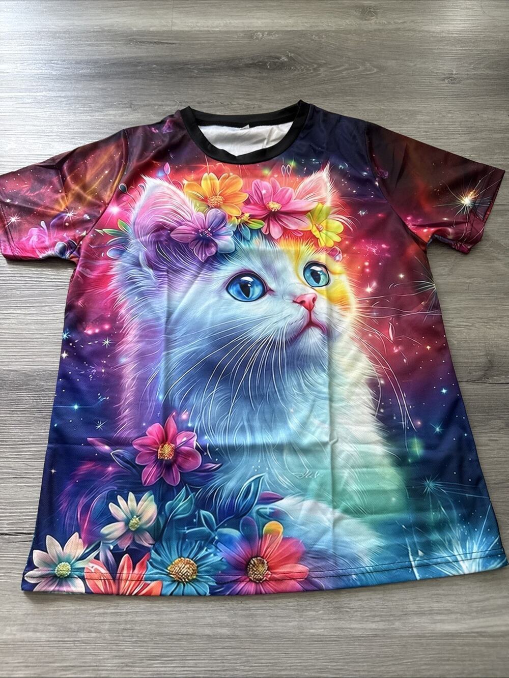 Women’s Rainbow Cat Shirt Tee, Large